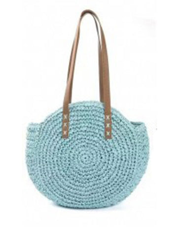 Large Circle Straw Bag | Light Blue