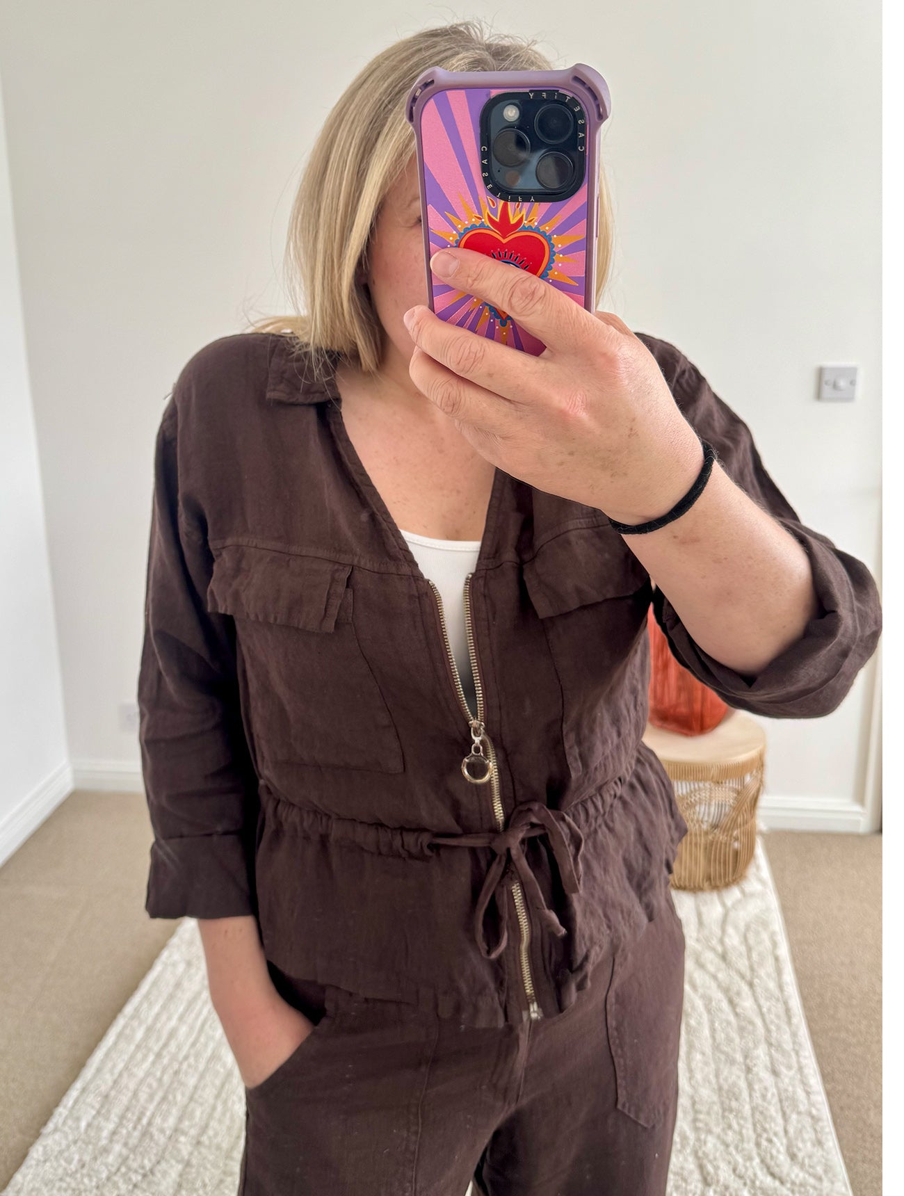 Linen Cropped Zip Safari Jacket | Chocolate