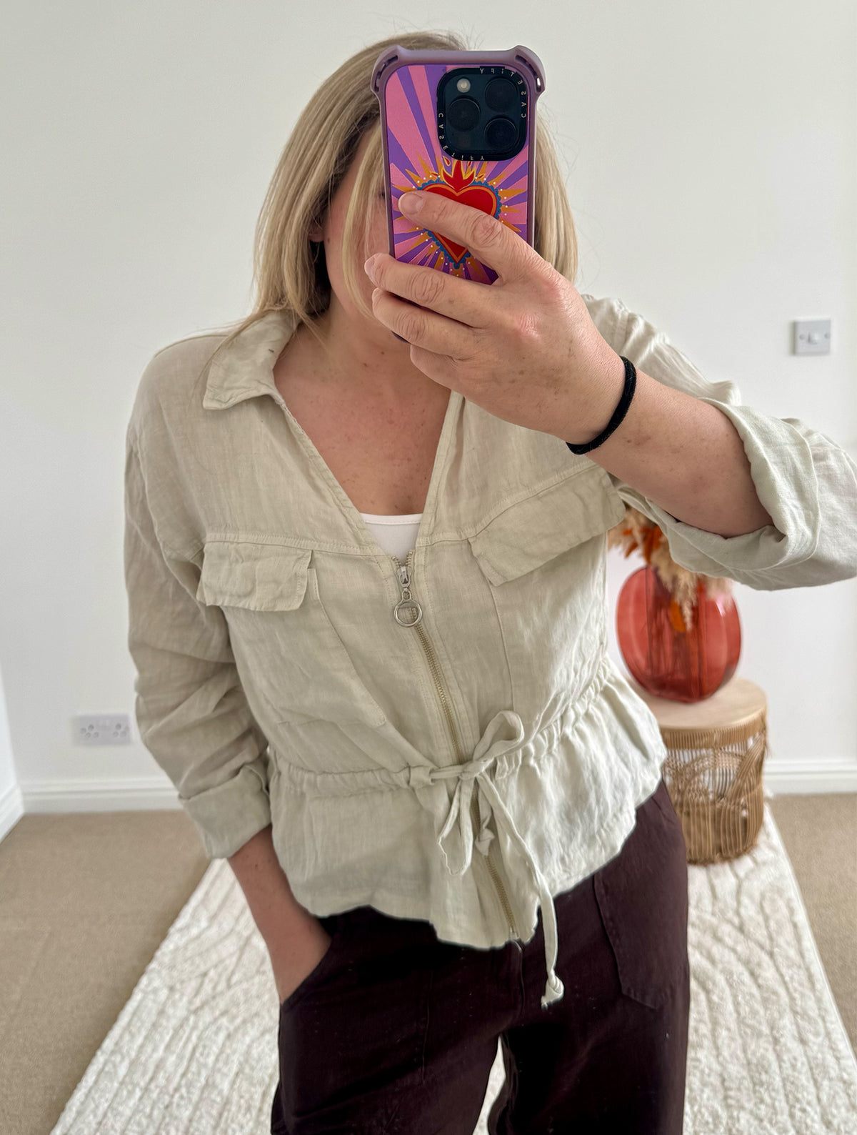 Linen Cropped Zip Safari Jacket | Stone