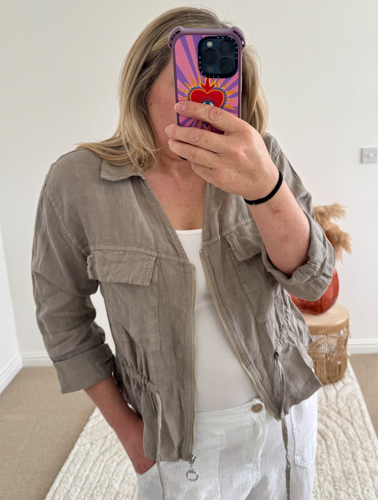 Linen Cropped Zip Safari Jacket | Taupe