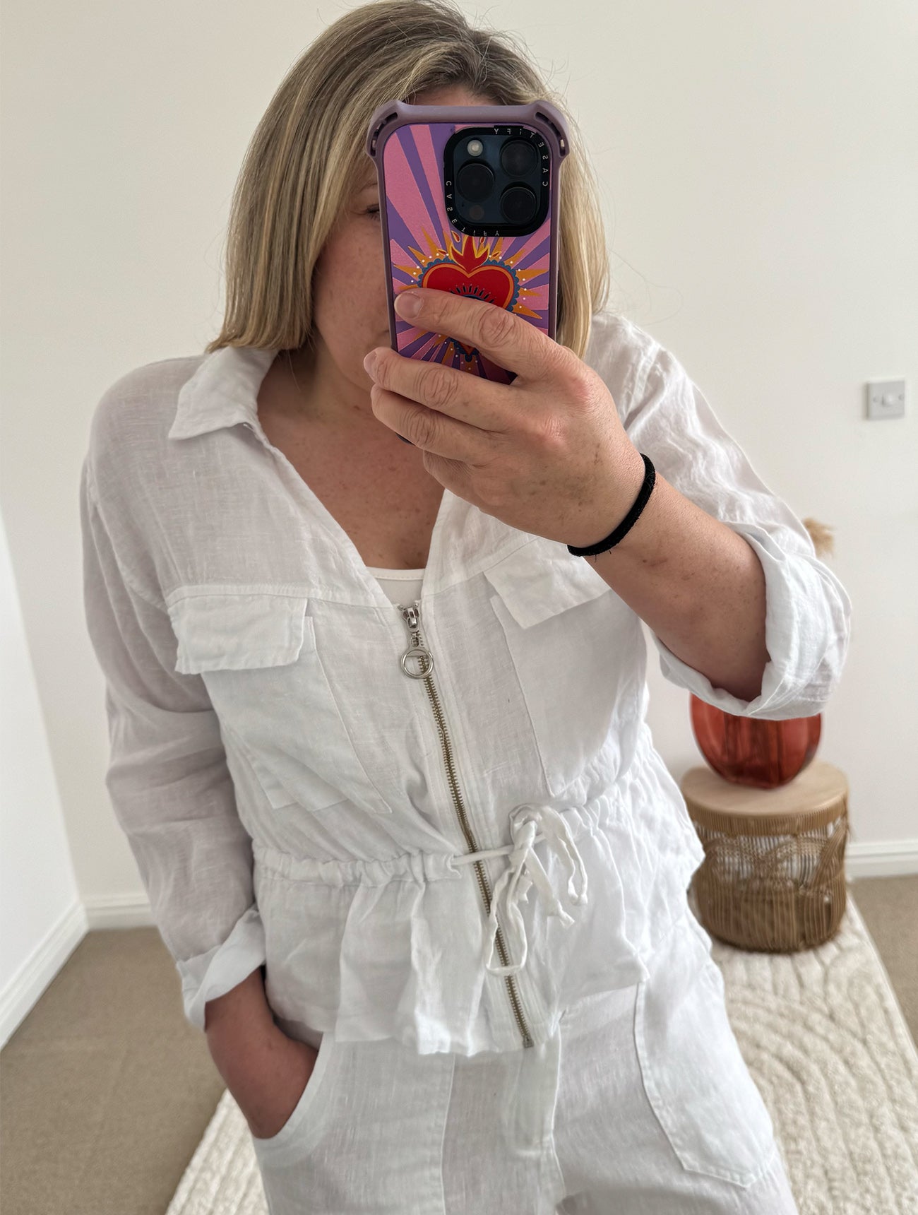 Linen Cropped Zip Safari Jacket | White