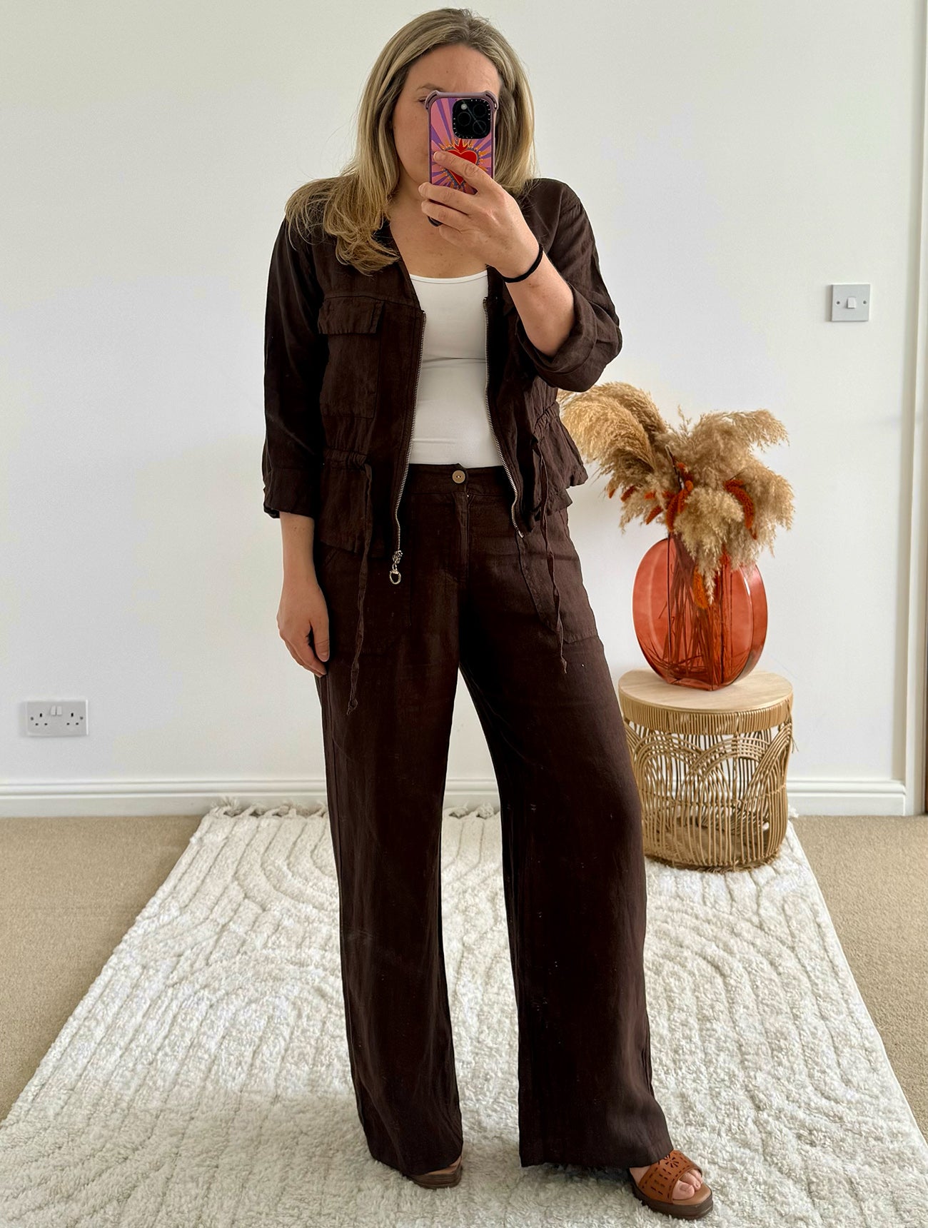 Italian Linen Wide Leg Trousers | Chocolate