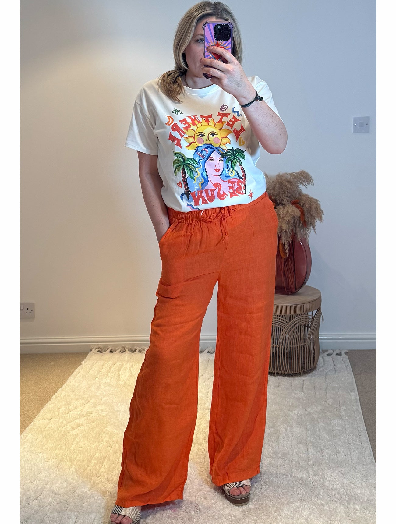 Linen Wide Leg Trousers | Orange