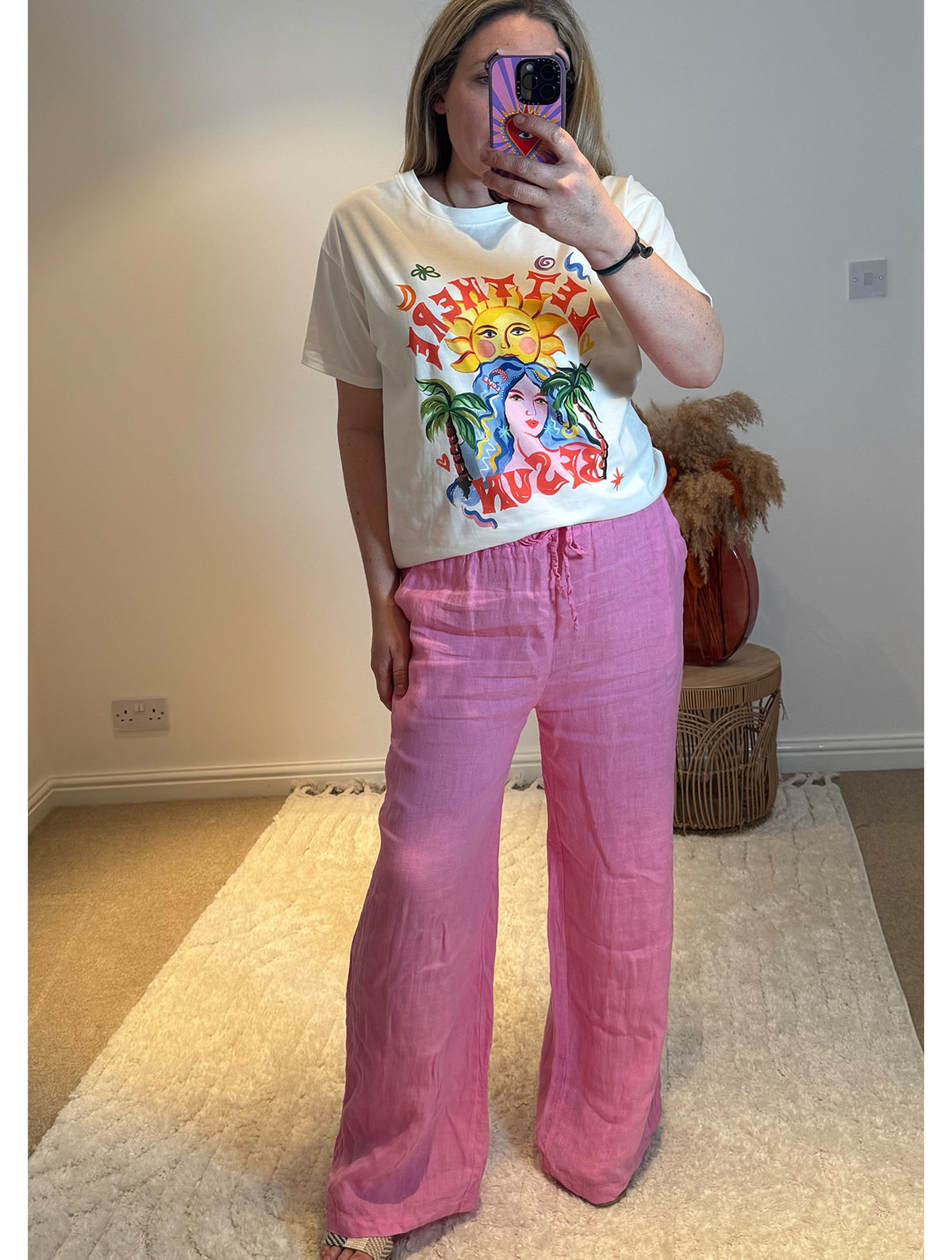 Linen Wide Leg Trousers | Pink