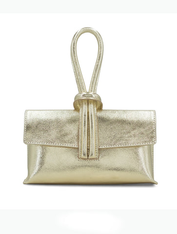 Metallic Leather Loop Bag | Gold