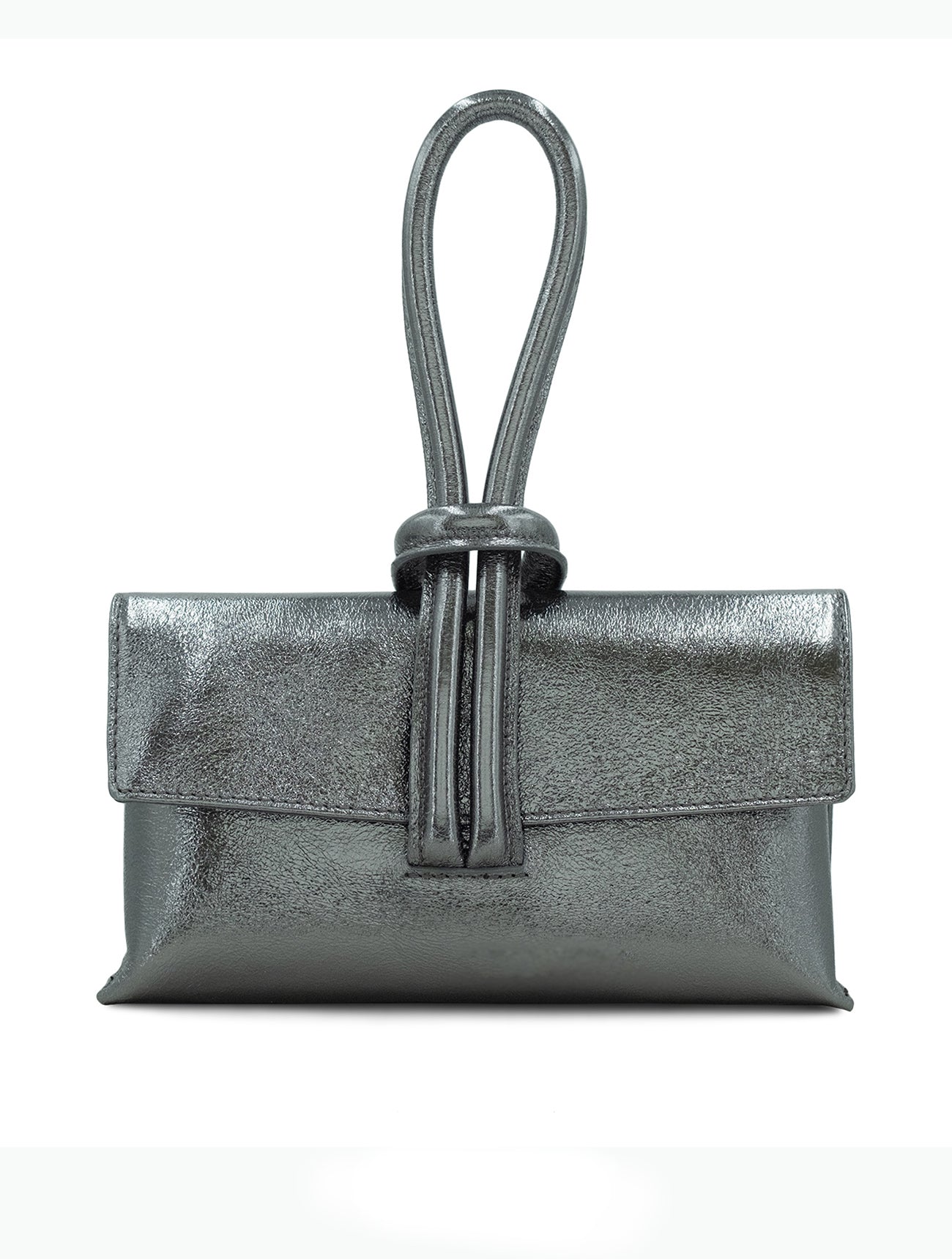 Metallic Leather Loop Bag | Pewter