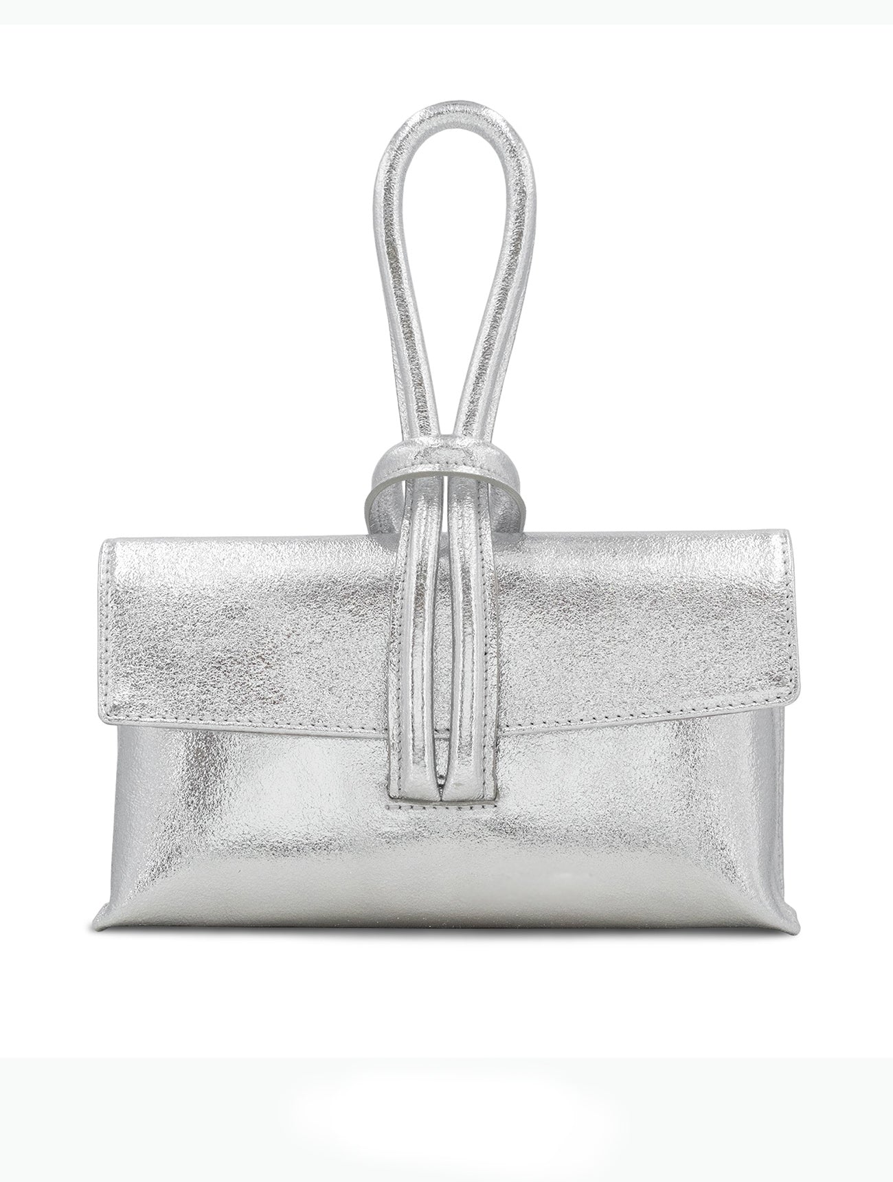 Metallic Leather Loop Bag | Silver