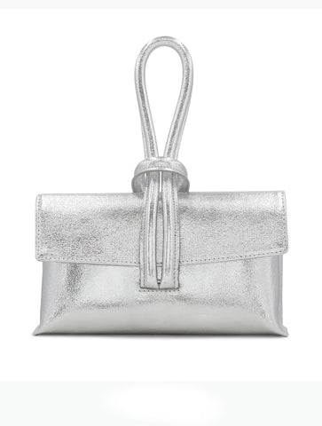 Metallic Leather Loop Bag | Silver