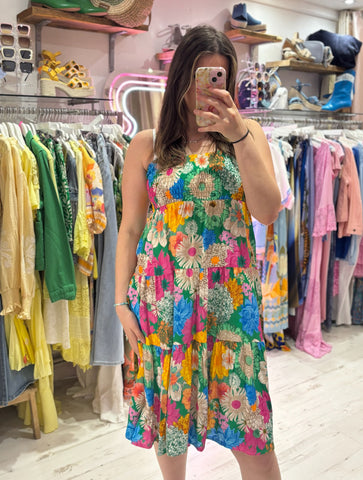 Louisa Printed 2-in-1 Dress and Skirt | Retro Flowers Green Multi