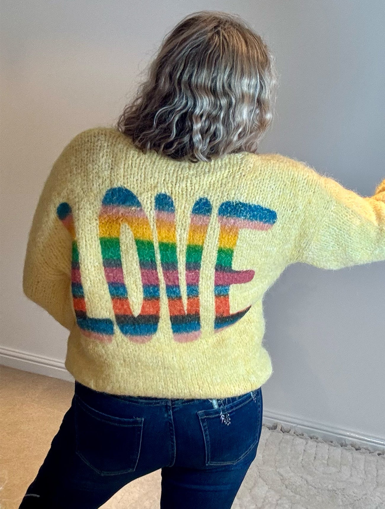 Rainbow Love Back Printed Jumper | Yellow