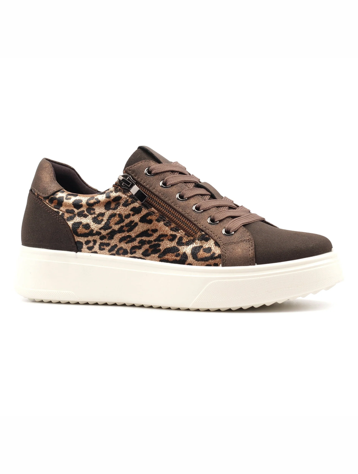 Brenda Leopard Metallic Trainer | Brown