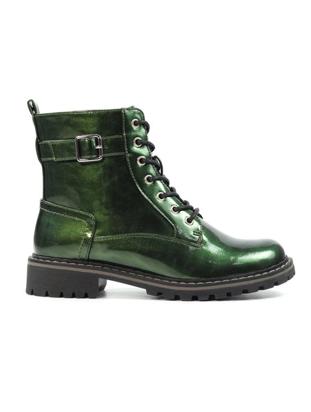 Lunar | Parlour Patent Lace Up Ankle Boot | Green