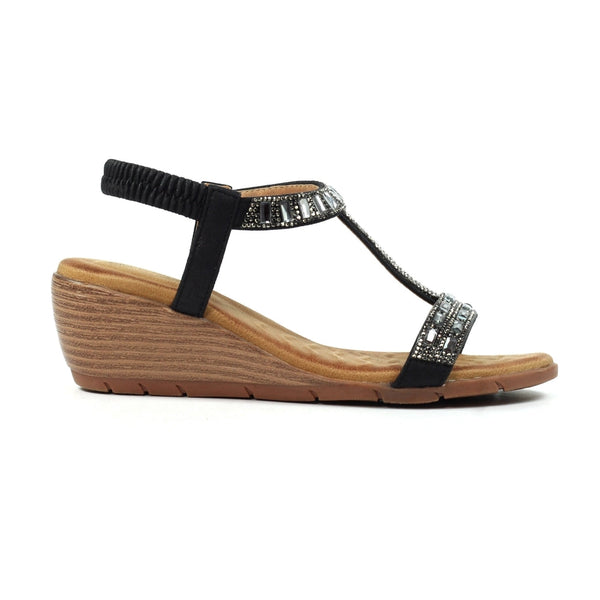 Lunar | Macie Embellished Wedge Sandal | Black