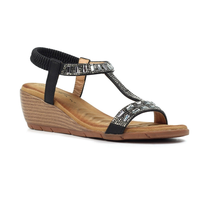 Lunar | Macie Embellished Wedge Sandal | Black