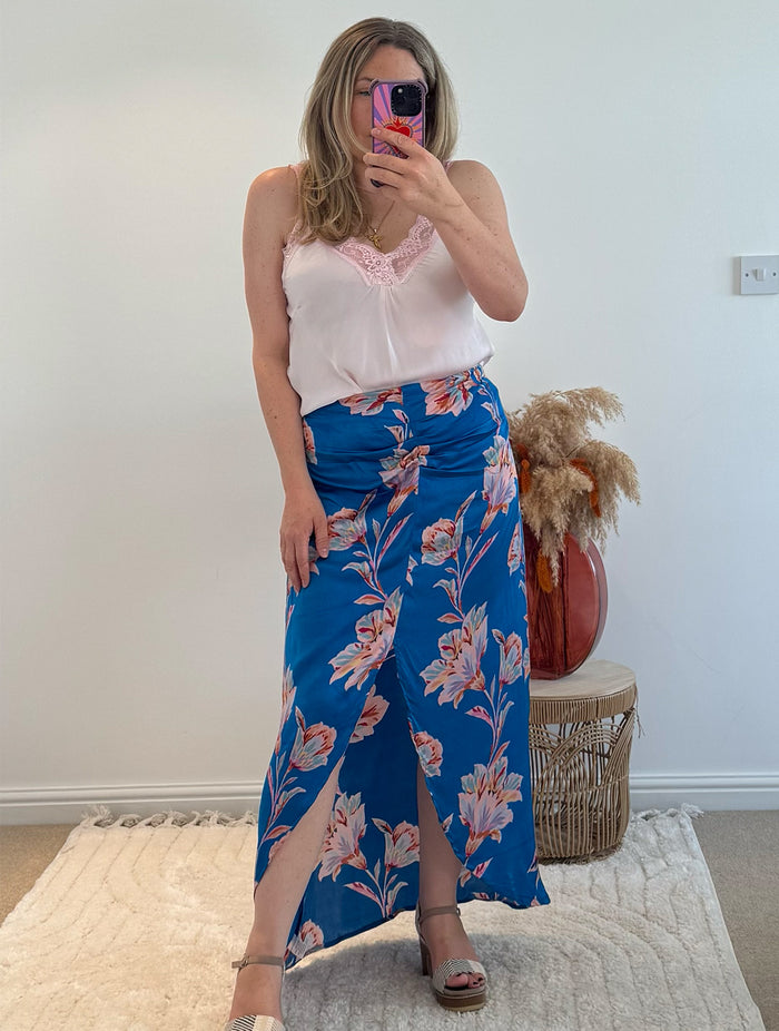 Thea Split Front Maxi Skirt | Electric Blue Floral Print