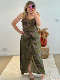 Thea Split Front Maxi Skirt | Khaki Graphic Tropical Print