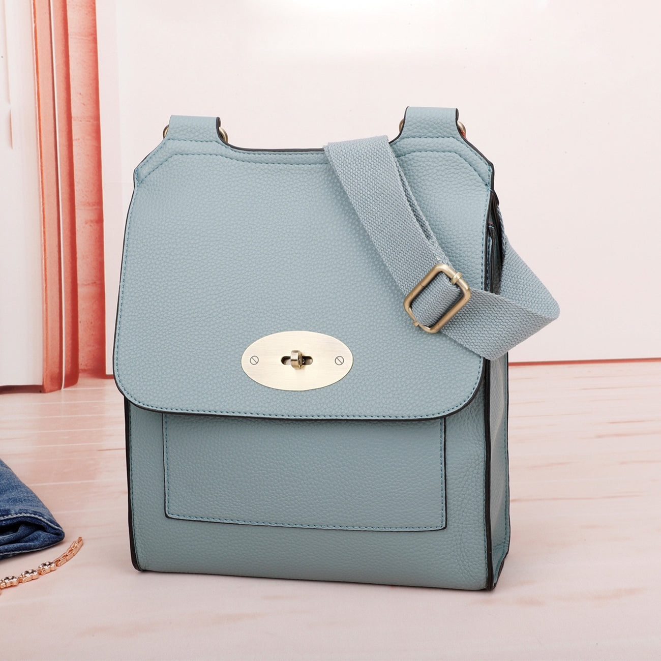 Medium Cross Body Satchel Bag | Duck Egg Blue