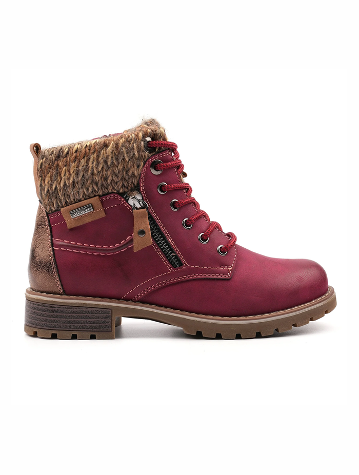 Millie Waterproof Lace Up Ankle Boot | Red