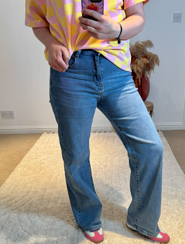 Miss RJ Wide Leg High Waisted Stretch Jeans | Light Wash