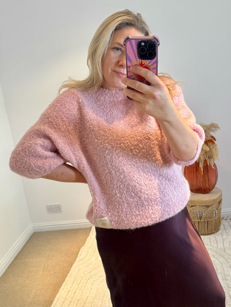 Mohair Blend Round Neck Jumper | Dusky Pink