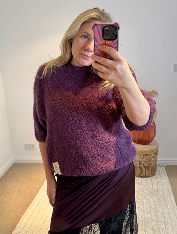 Mohair Blend Round Neck Jumper | Purple
