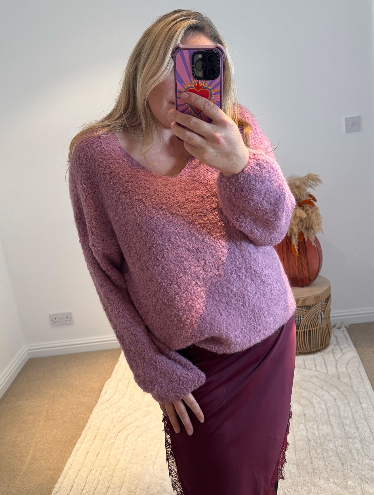 Mohair Blend V-Neck Jumper | Dusky Lilac