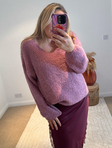 Mohair Blend V-Neck Jumper | Dusky Lilac