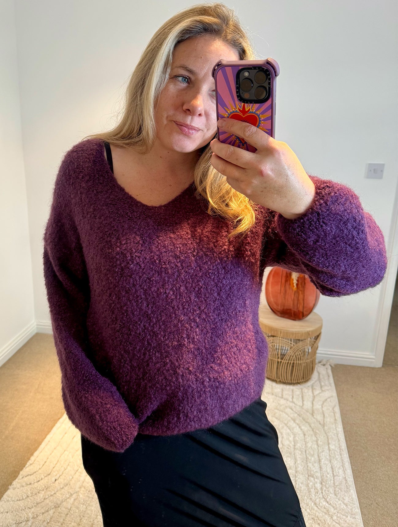 Mohair Blend V-Neck Jumper | Purple