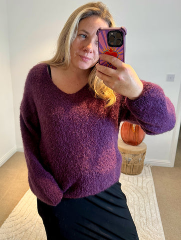 Mohair Blend V-Neck Jumper | Purple