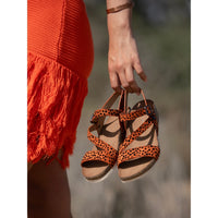 Muster | Animal Print Low Wedge Sandal | Orange