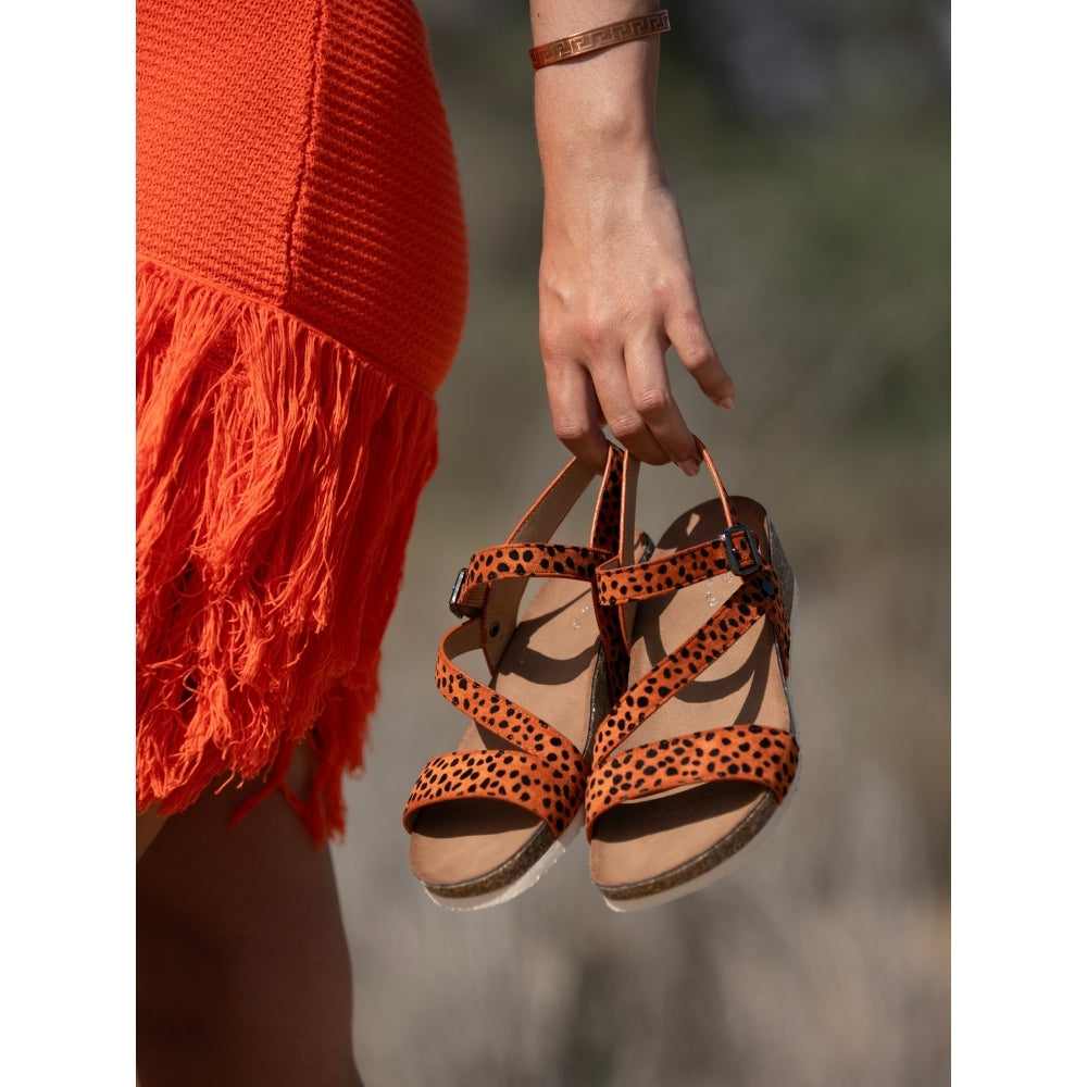 Muster | Animal Print Low Wedge Sandal | Orange