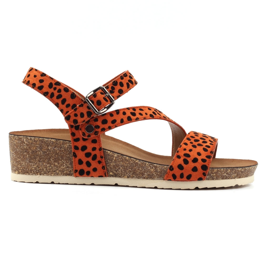 Muster | Animal Print Low Wedge Sandal | Orange