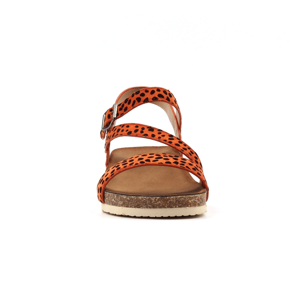 Muster | Animal Print Low Wedge Sandal | Orange