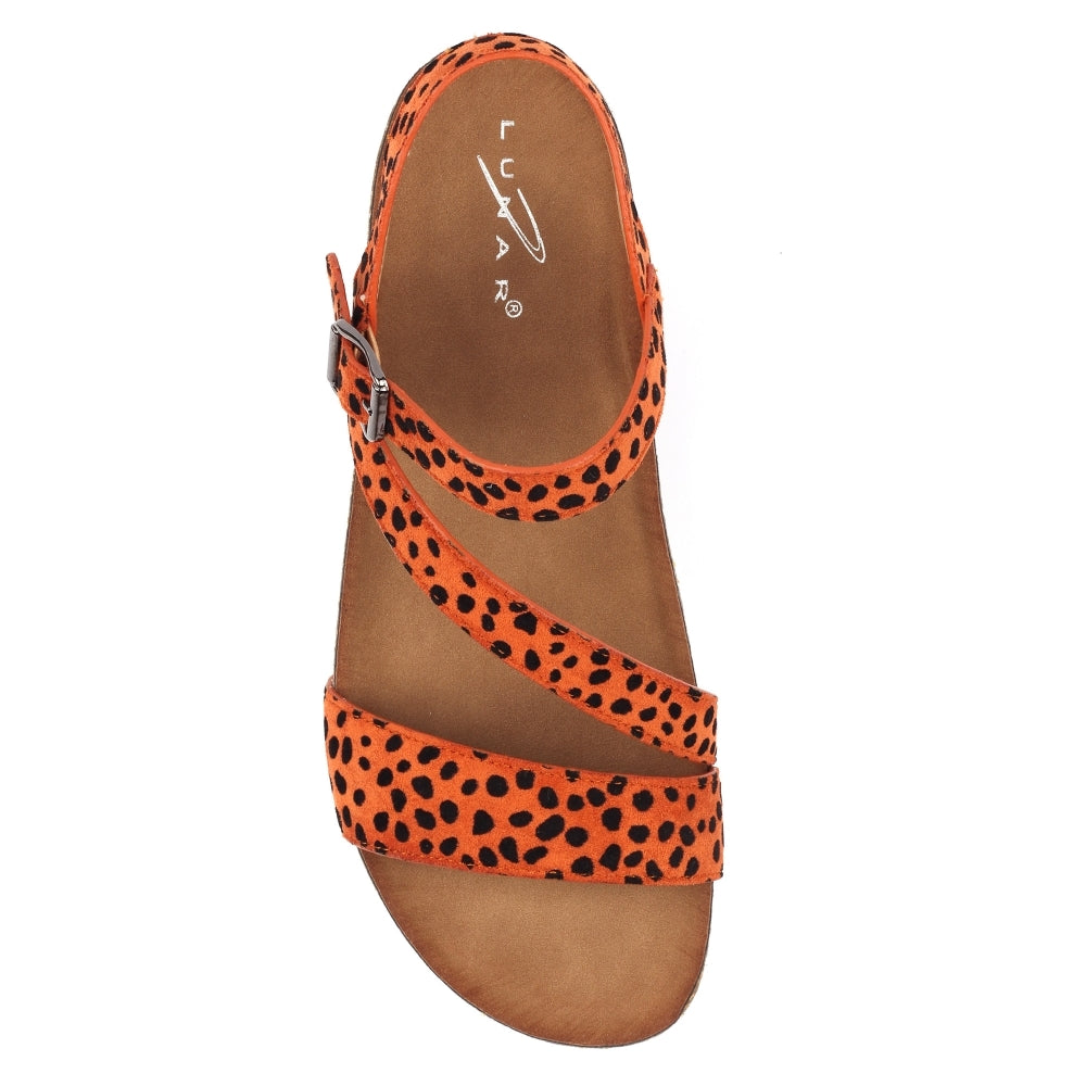 Muster | Animal Print Low Wedge Sandal | Orange