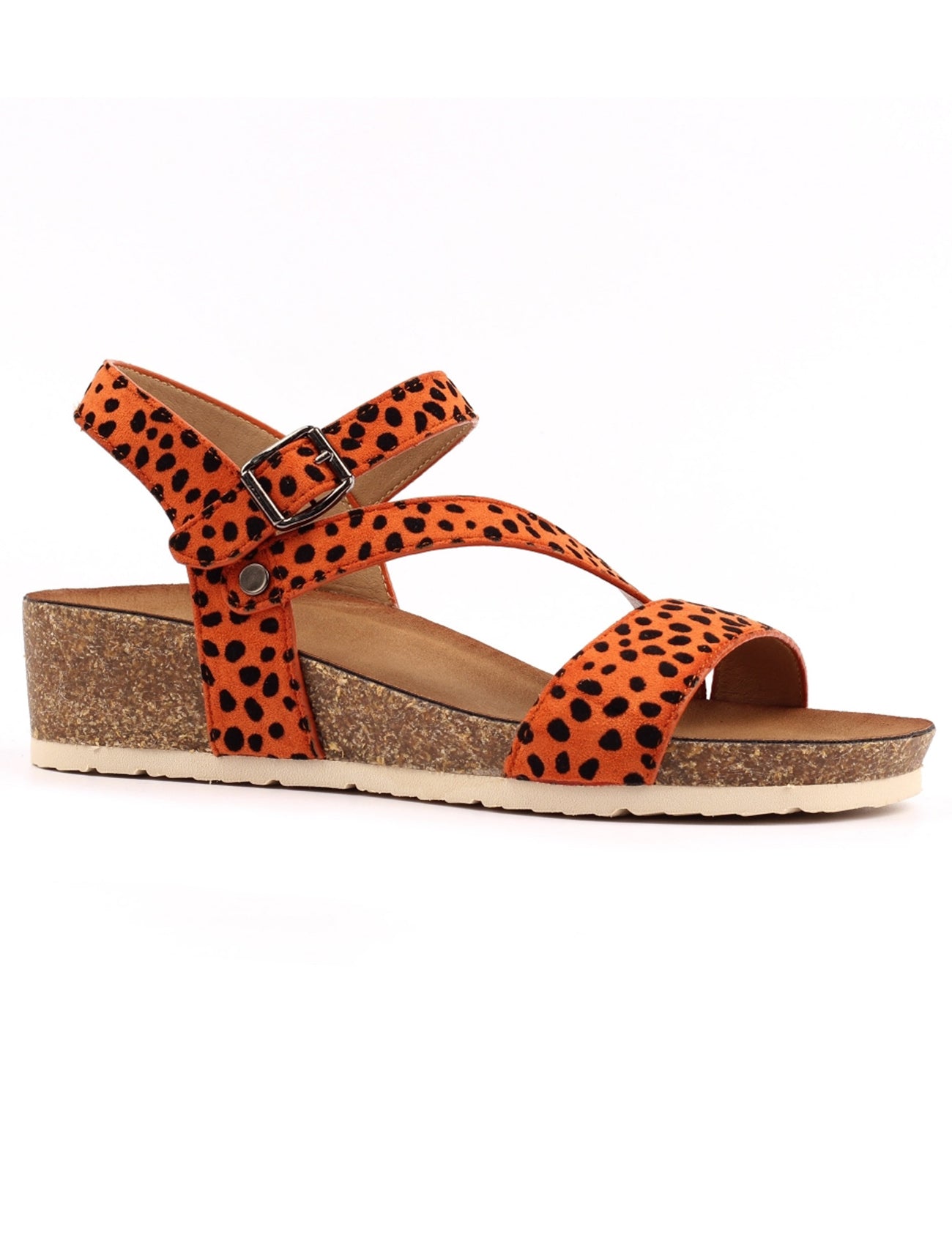 Muster | Animal Print Low Wedge Sandal | Orange