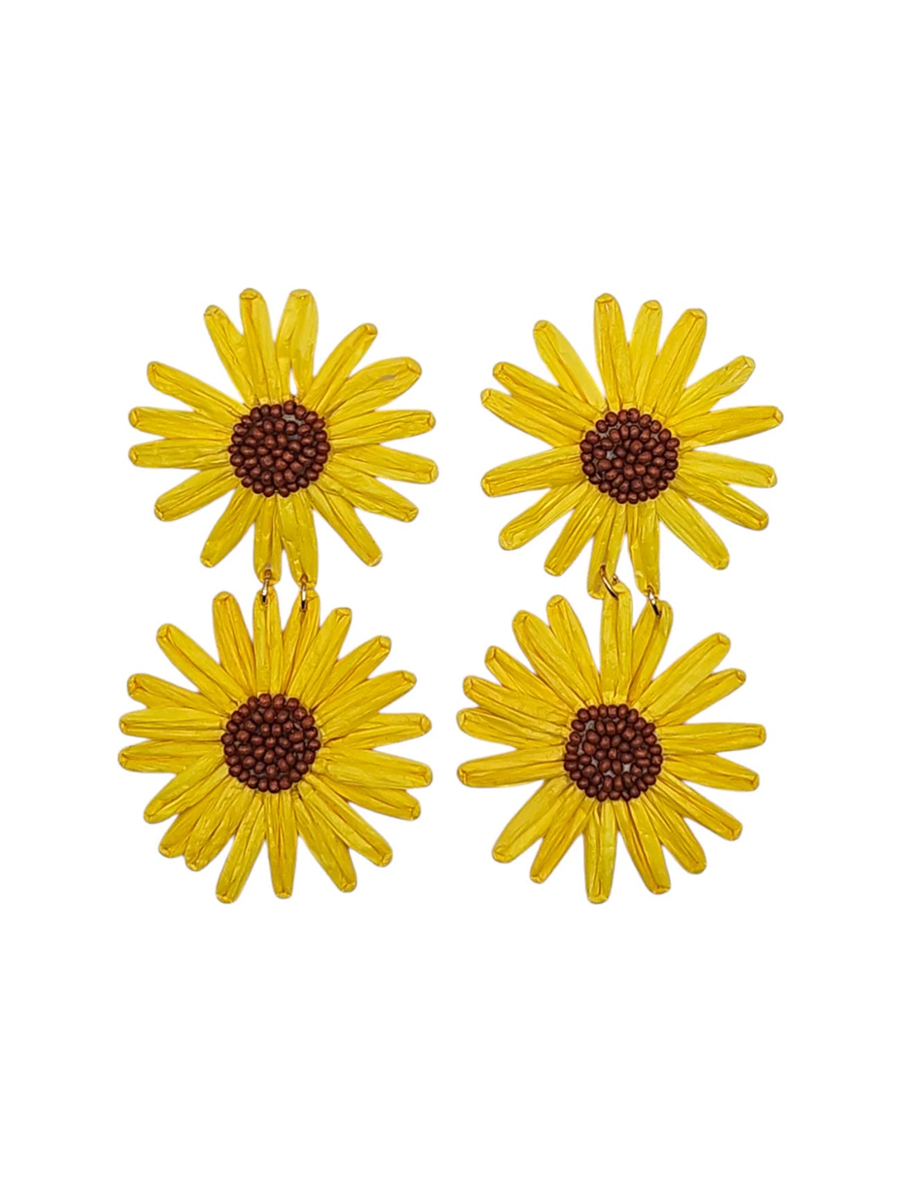Double Drop Raffia Sunflower Earrings