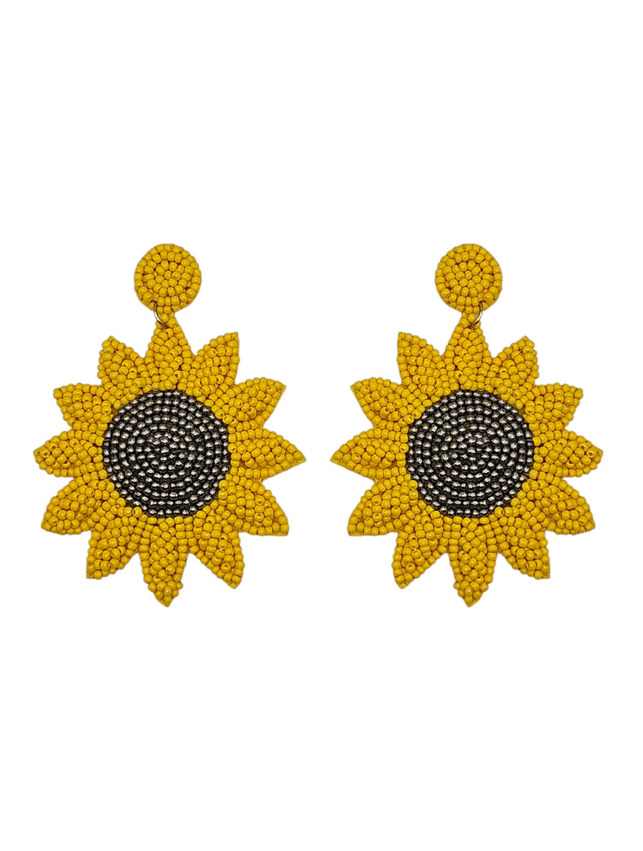 Yellow and Bronze Beaded Statement Sunflower Earrings