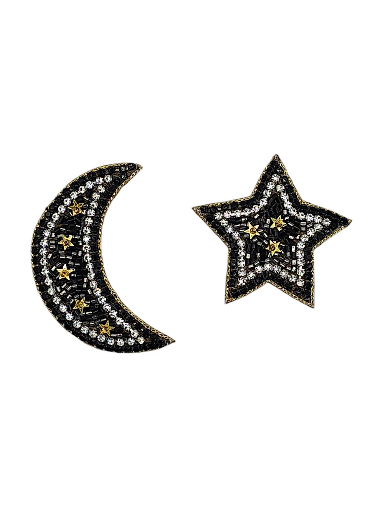 Black & Gold Mix Moon and Star Earrings