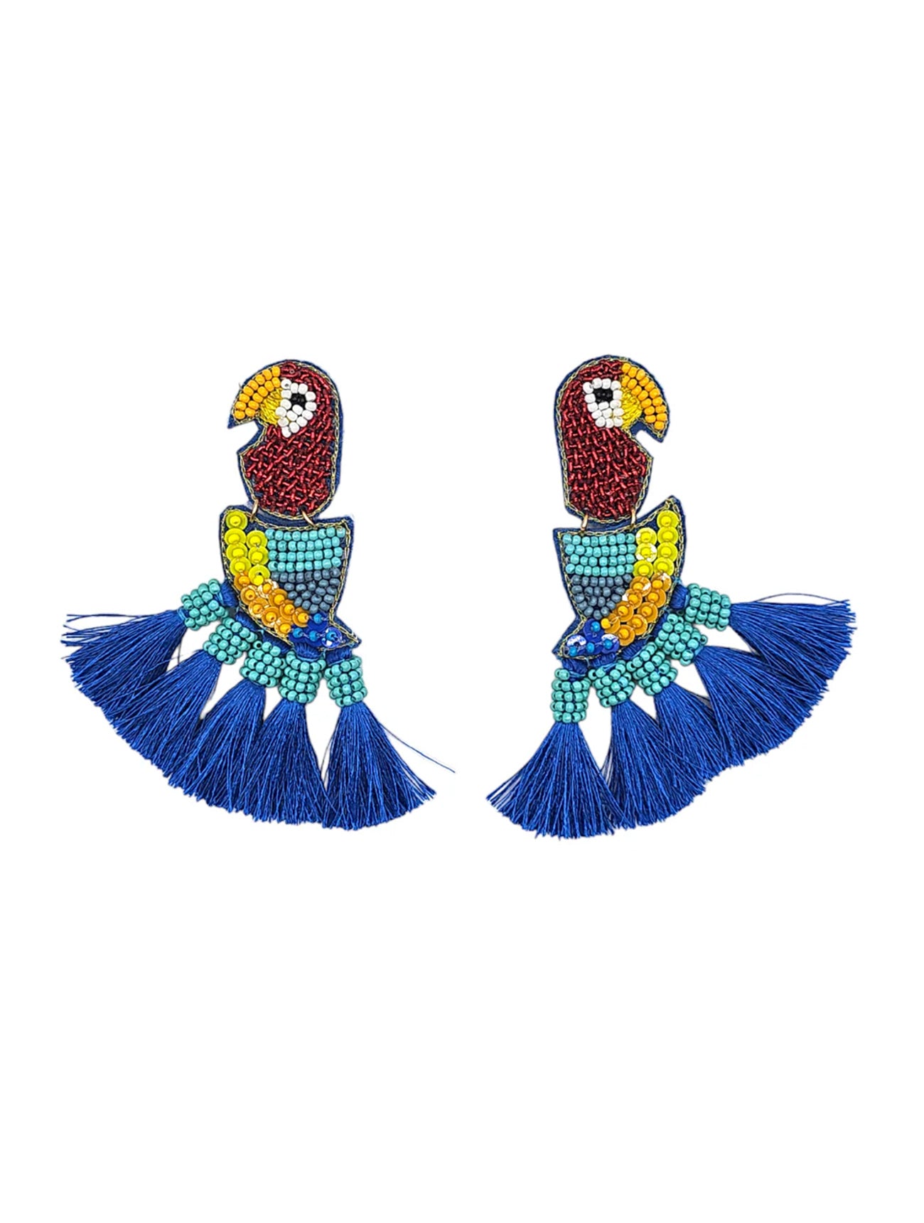 Statement Beaded Tassel Parrot Earrings