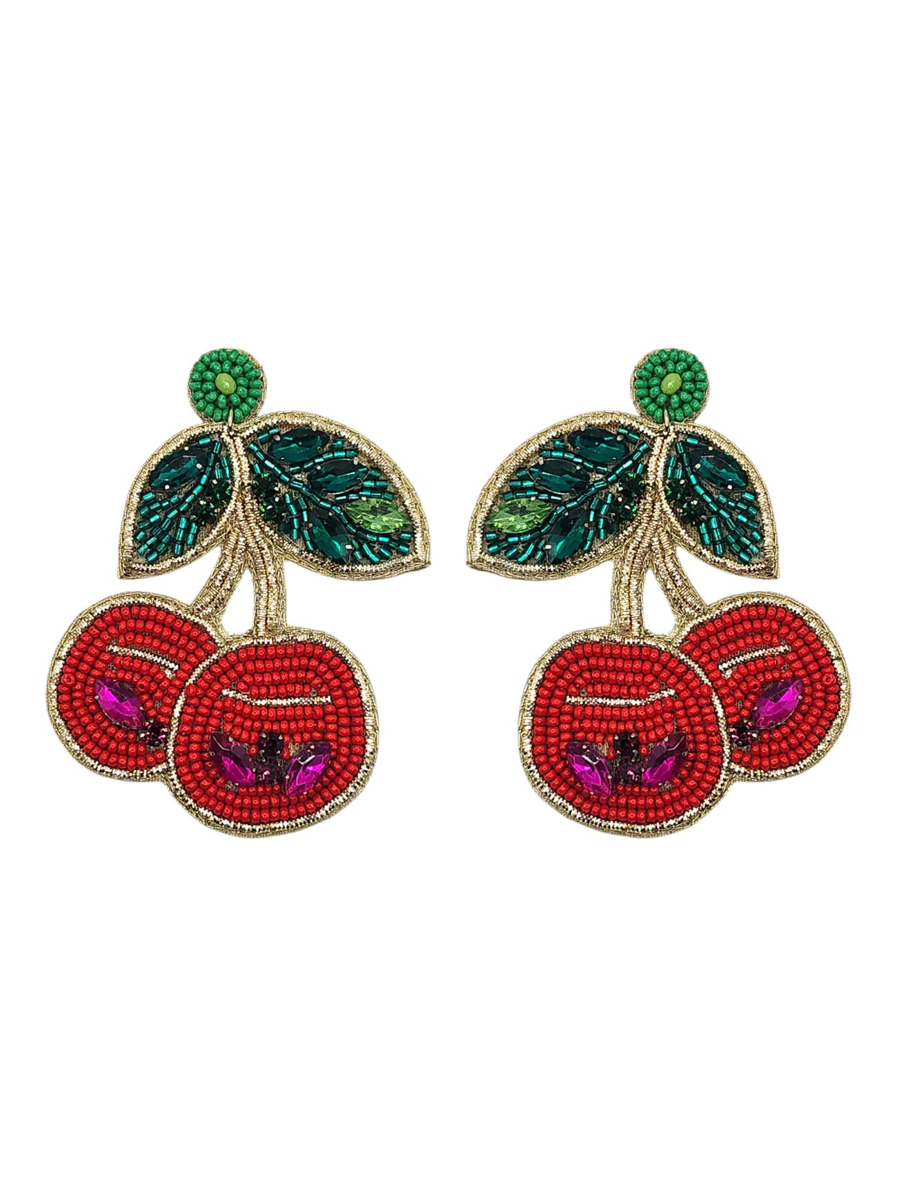 Beaded Crystal Disco Cherry Earrings