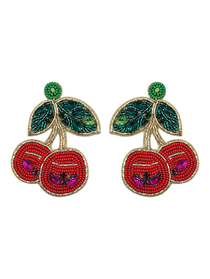 Beaded Crystal Disco Cherry Earrings