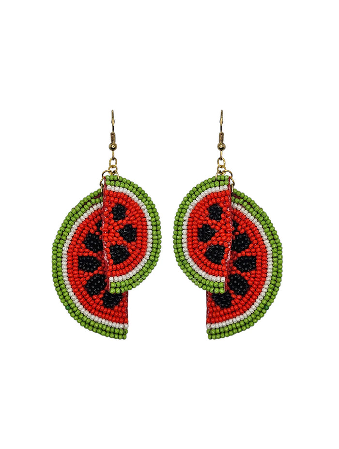 Beaded Double Watermelon Drop Earrings