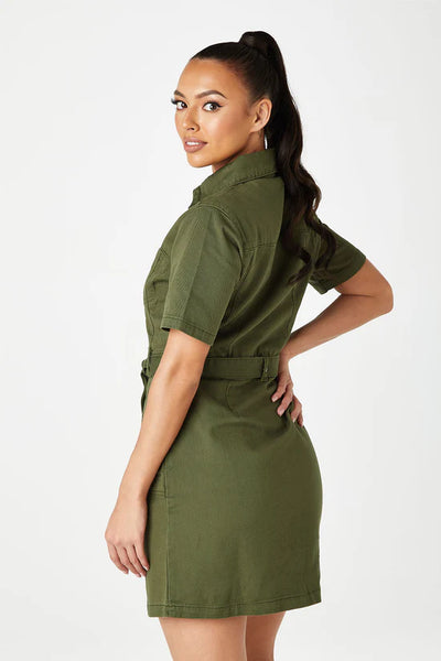 Khaki Cuba Denim Cargo Dress