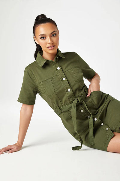 Khaki Cuba Denim Cargo Dress