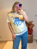 Octopus Soft Knitted Tank Top | Light Cream/Blue