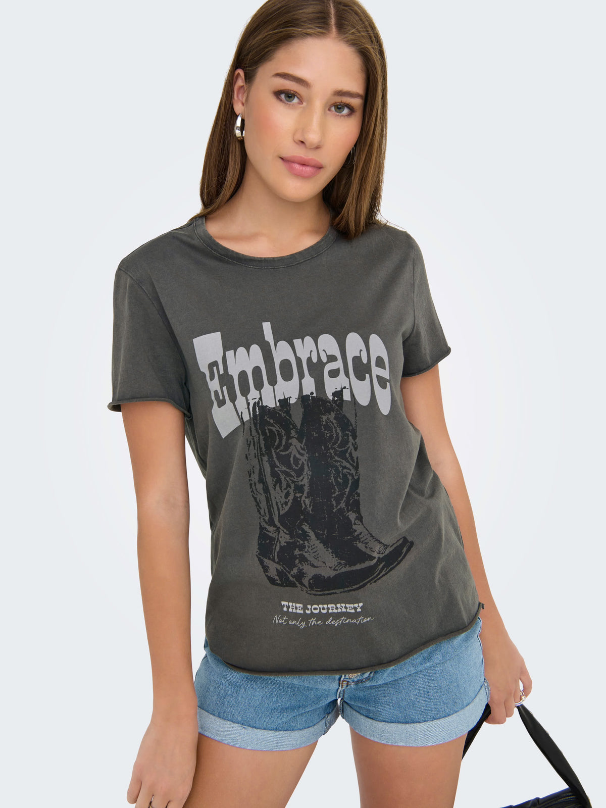 Onllucy Embrace The Journey Western T-Shirt | Gunmetal Grey