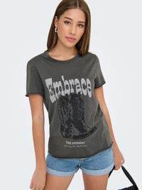 Onllucy Embrace The Journey Western T-Shirt | Gunmetal Grey