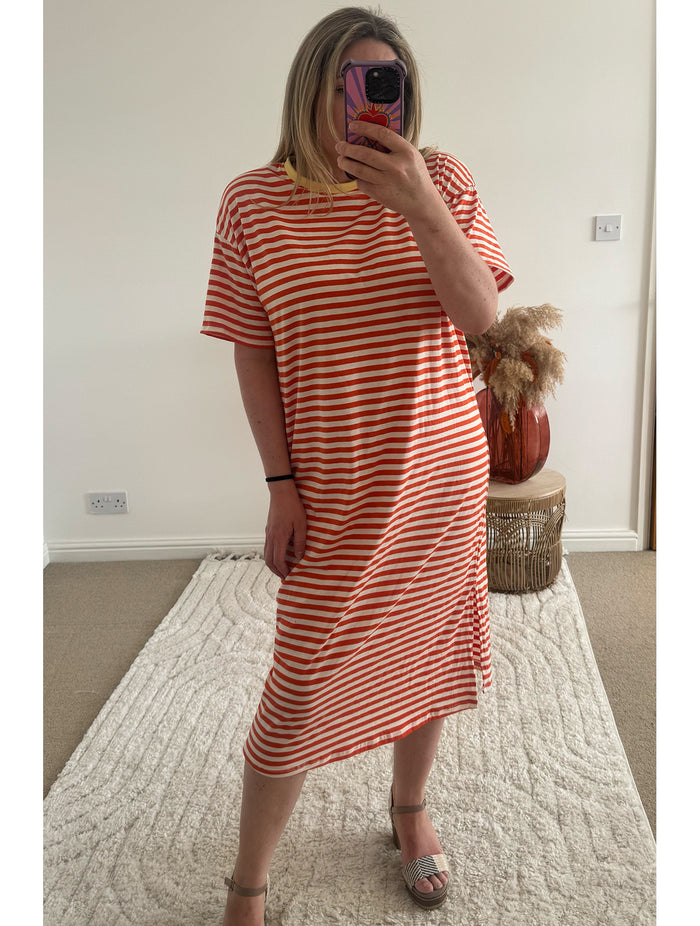 Seaside Stripe Midi T-Shirt Dress | Orange
