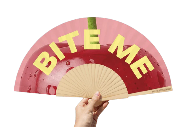 Bite Me Cherry Curved Slogan 23cm Fan
