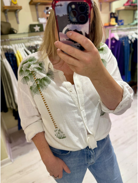 Embroidered Palm Tree Shirt | White